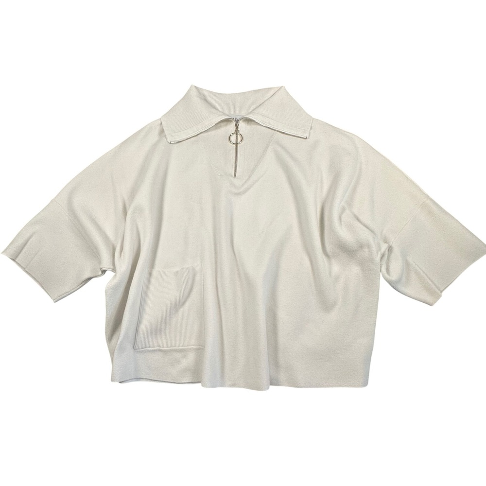 Joseph Ribkoff‎ Jacquard Zipped Collar Sweater Vanilla Women's Large
